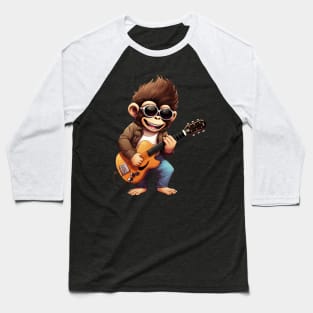 Monkey Playing Guitar Chimpanzee Guitar Baseball T-Shirt